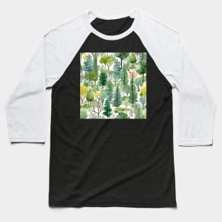 Pastel Oasis: A Serene Seamless Pattern of Trees and Plants in Soft Hues Baseball T-Shirt